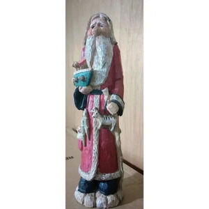 Vtg Christmas Holiday Santa 11" Noah Ark Animals Rustic Resin Figurine Wood-LIKE